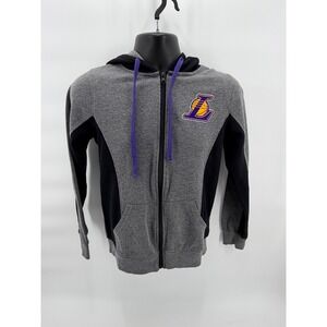 NBA Los Angeles Lakers UNK Zip Up Hoodie Mens Medium Gray Black Full Zip Jacket